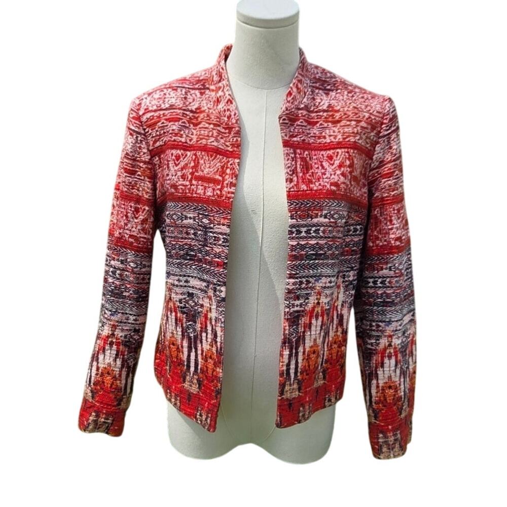 Red Tribal Southwest Patterned Open Front Jacket Womens Size 8